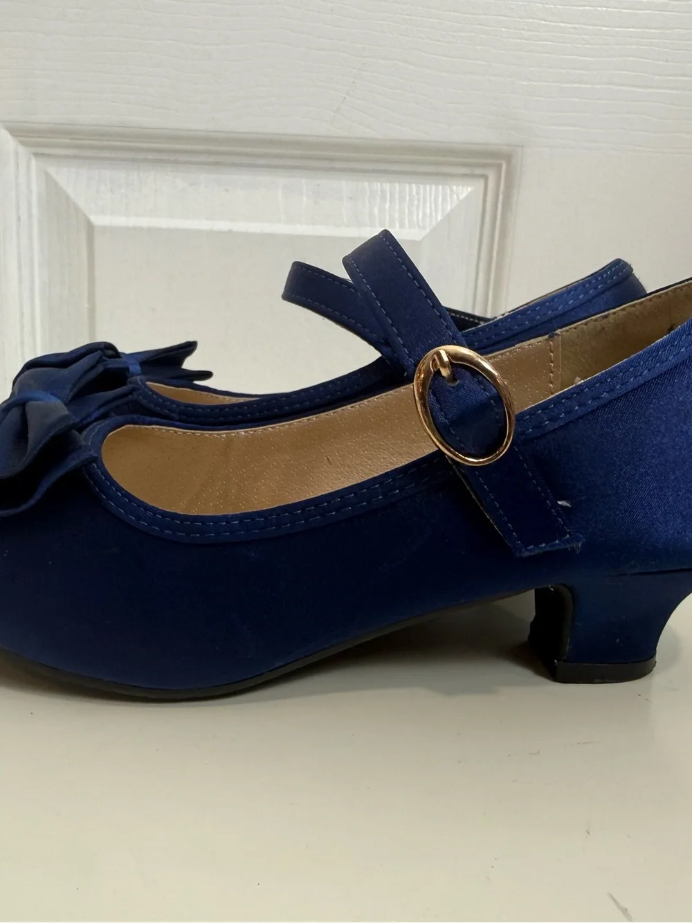 Panda Ninja Girls Navy Blue Satin Bow Mary Jane Dress Shoes Low Heel Size 2